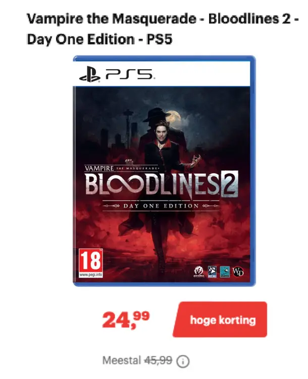 Promotie: Vampire the Masquerade - Bloodlines 2 - Day One edition PS5