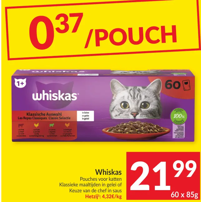 Promotie: Pouches voor katten Klassieke maaltijden in gelei of Keuze van de chef in saus