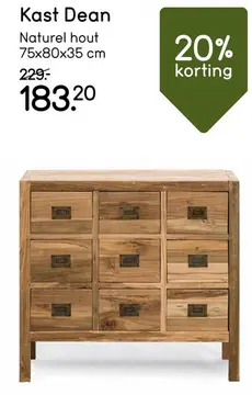Aanbieding: Kast Dean - natural hout - 75x80x35 cm