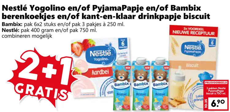 Aanbieding: Yogolino en/of PyjamaPapje en/of Bambix berenkoekjes en/of kant-en-klaar drinkpapje biscuit