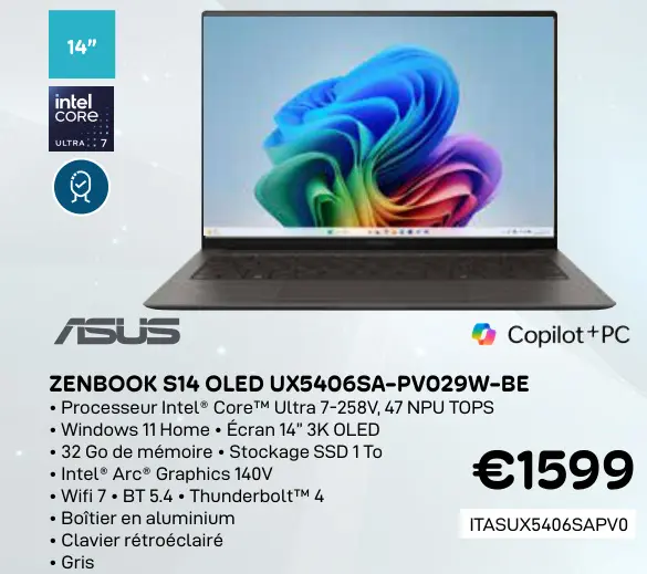 Offre: Zenbook s14 oled ux5406sa-pv029w-be