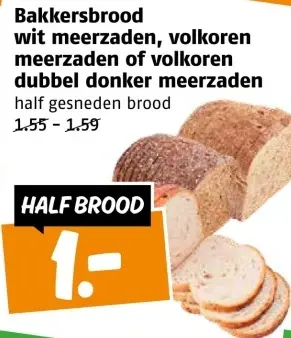 Aanbieding: Bakkersbrood wit meerzaden, volkoren meerzaden of volkoren dubbel donker meerzaden