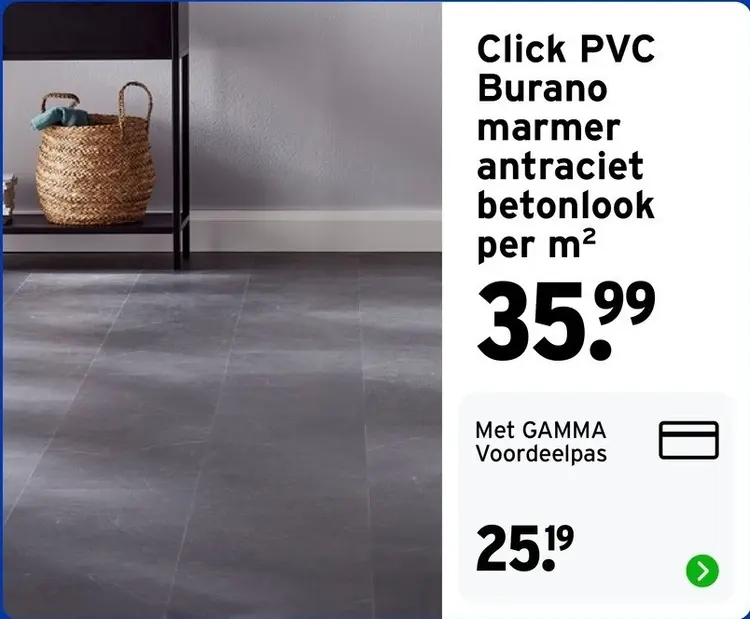 Aanbieding: Click PVC Burano marmer antraciet betonlook per m²