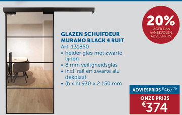 Aanbieding: GLAZEN SCHUIFDEUR MURANO BLACK 4 RUIT