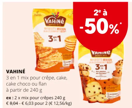 Offre: 3 en 1 mix pour crêpe, cake, cake choco ou flan