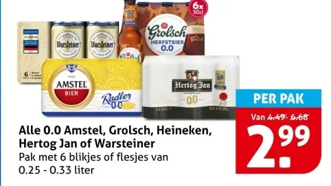Aanbieding: Alle 0.0 Amstel, Grolsch, Heineken, Hertog Jan of Warsteiner