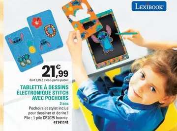 Offre: TABLETTE À DESSINS ÉLECTRONIQUE STITCH AVEC P