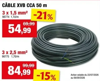 Offre: Profile Câble XVB-CCA 3G 2,5mm² 50m gris