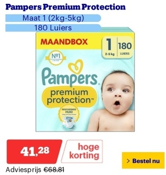 Aanbieding: Pampers Premium Protection - Maat 1 (2kg-5kg) - 180 Luiers - Maandbox