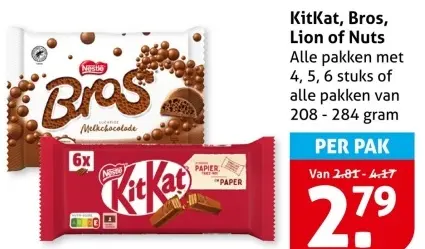 Aanbieding: KitKat, Bros, Lion of Nuts