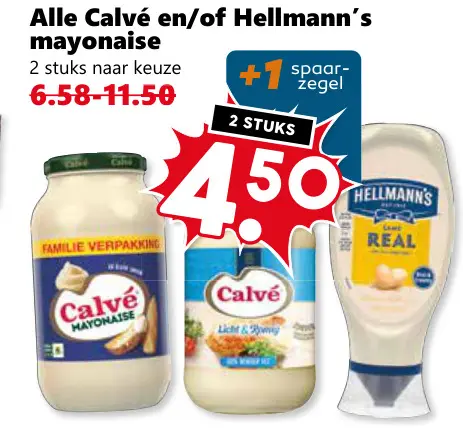 Aanbieding: Calvé en/of Hellmann's mayonaise