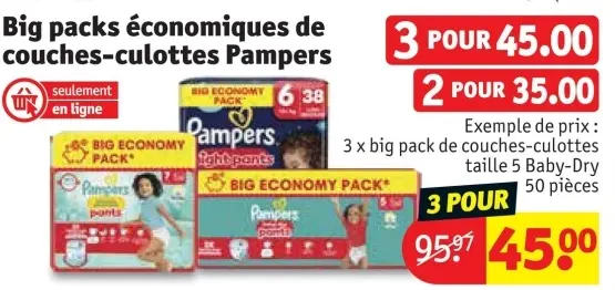 Offre: Big packs économiques de couches-culottes