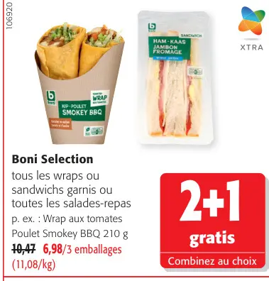Offre: Boni Selection tous les wraps ou sandwichs garnis