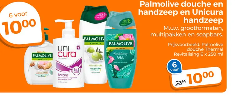 Aanbieding: Palmolive douche en handzeep en Unicura handz