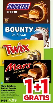 Aanbieding: Mars, Snickers, Twix of Bounty ice cream bars