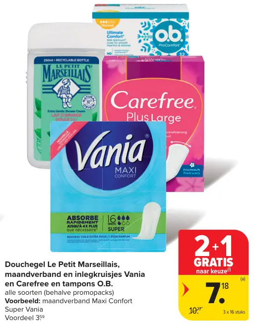 Promotie: Douchegel, maandverband en inlegkruisjes en tampons