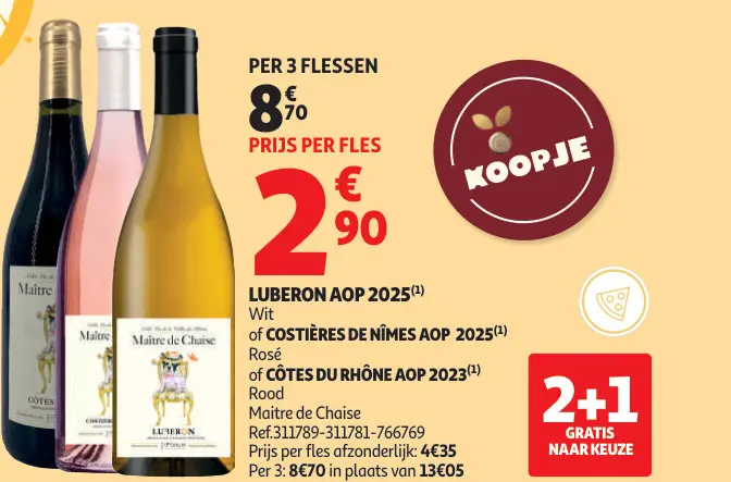 Promotie: Maitre de Chaise Luberon AOP 2025, Costières De Nîmes AOP 2025 of Côtes Du Rhône AOP 2023