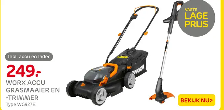 Aanbieding: Worx accu grasmaaier en -trimmer