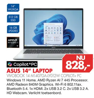 Aanbieding: Asus 14" laptop vivobook 14 m1407ga-ly012w co