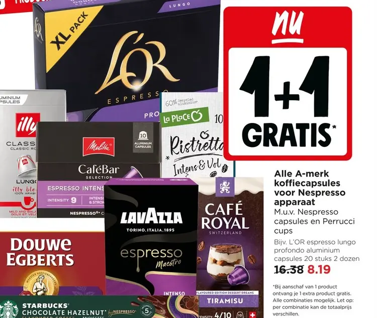 Aanbieding: A-merk koffiecapsules voor Nespresso apparaat
