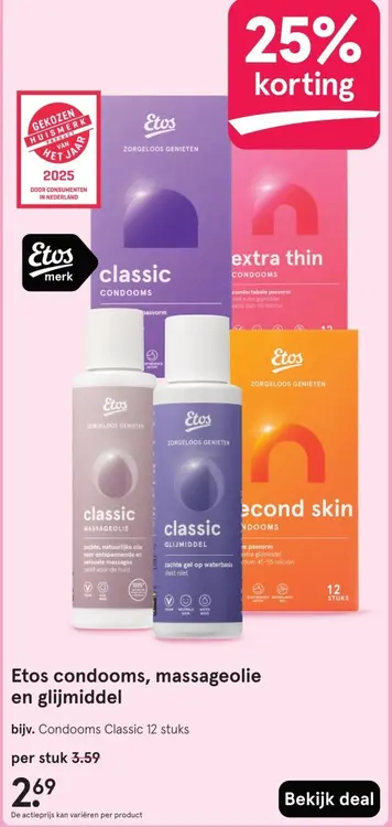 Aanbieding: Etos condooms, massageolie en glijmiddel