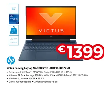 Offre: Victus Gaming Laptop 16-R0072NB - ITHP16R0072