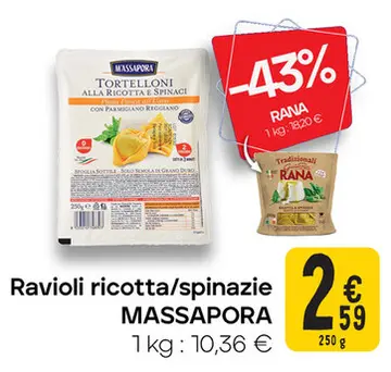 Aanbieding: Ravioli ricotta/spinazie MASSAPORA