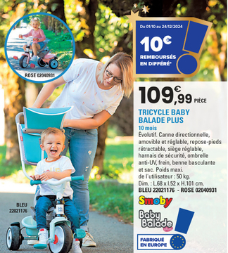 Offre: TRICYCLE BABY BALADE PLUS