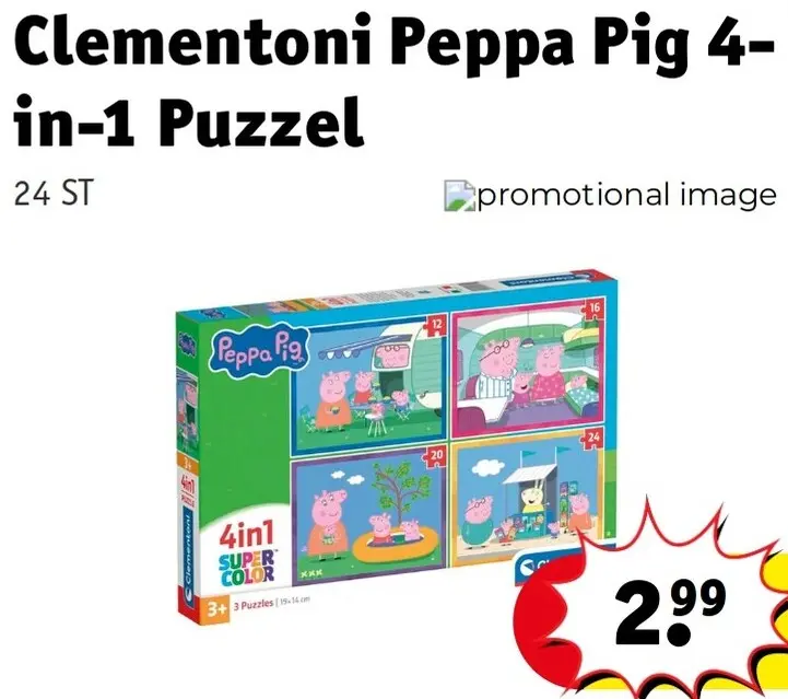 Promotie: Clementoni Peppa Pig 4-in-1 Puzzel