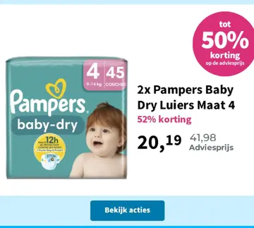 Aanbieding: 2x Pampers Baby Dry Luiers Maat 4