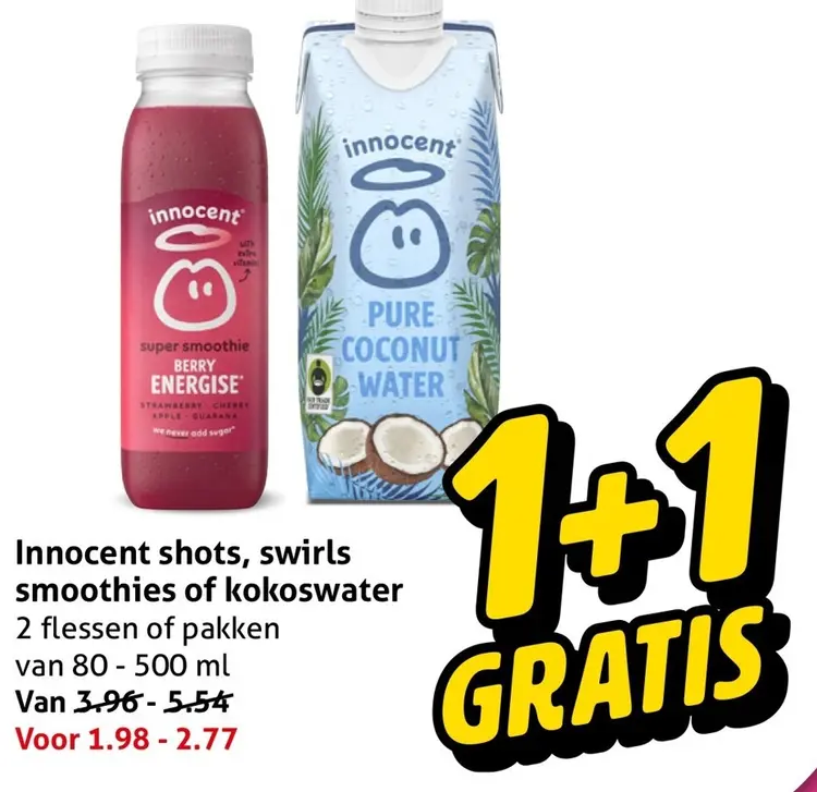 Aanbieding: Innocent shots, swirls smoothies of kokoswate