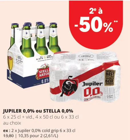 Offre: JUPILER 0,0% ou STELLA 0,0%