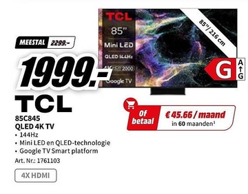 Aanbieding: TCL 85C845 QLED 4K TV
