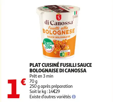 Promotie: Plat cuisiné fusilli sauce bolognaise