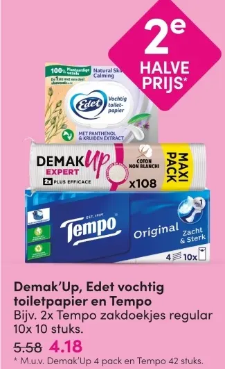 Aanbieding: Demak'Up, Edet vochtig toiletpapier en Tempo