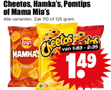 Aanbieding: Cheetos, Hamka's, Pomtips of Mama Mia's