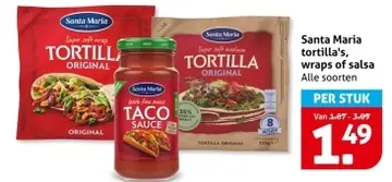 Aanbieding: Santa Maria tortilla's, wraps of salsa