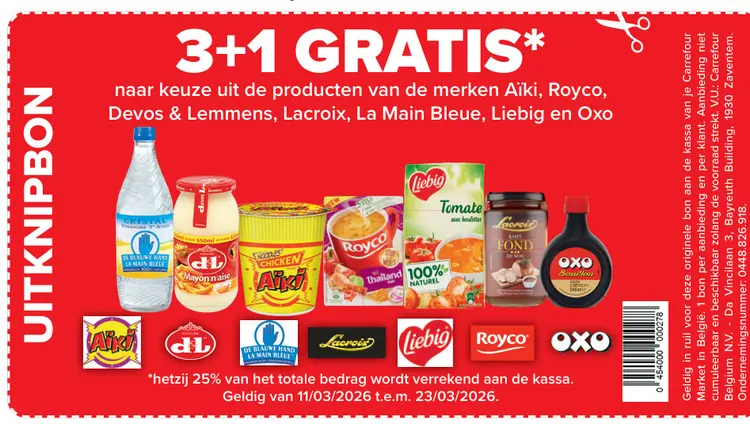 Promotie: 3+1 GRATIS* op producten van Aïki, Royco, Dev