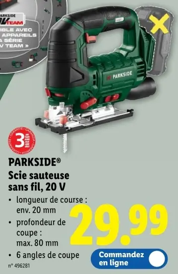 Offre: Scie sauteuse sans fil, 20 V