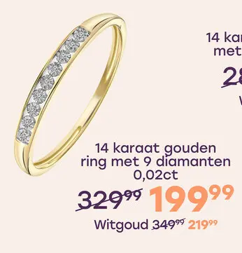 Aanbieding: 14 Karaat geelgouden ring met 9 diamanten 0,02ct