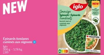 Offre: Épinards fondants cuisinés aux oignons