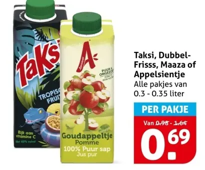 Aanbieding: Taksi, Dubbel-Frisss, Maaza of Appelsientje