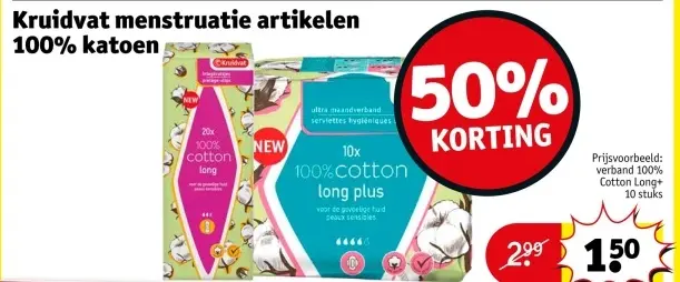 Aanbieding: menstruatie artikelen 100% katoen