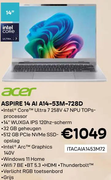 Aanbieding: Aspire 14 ai a14-53m-728d