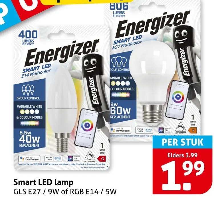 Aanbieding: Smart LED lamp GLS E27 / 9W of RGB E14 / 5W