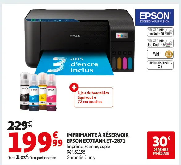 Aanbieding: Imprimante à réservoir EPSON ecotank et-2871