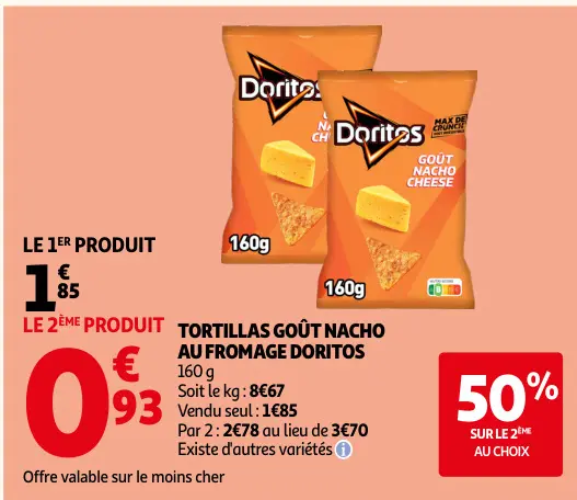 Offre: Tortillas goût nacho au fromage