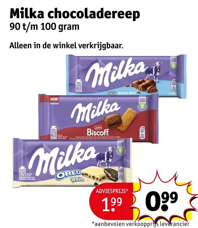 Aanbieding: Milka chocoladereep