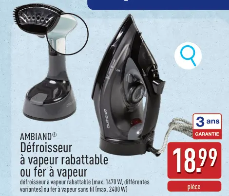 Offre: AMBIANO® Défroisseur à vapeur rabattable ou fer à vapeur