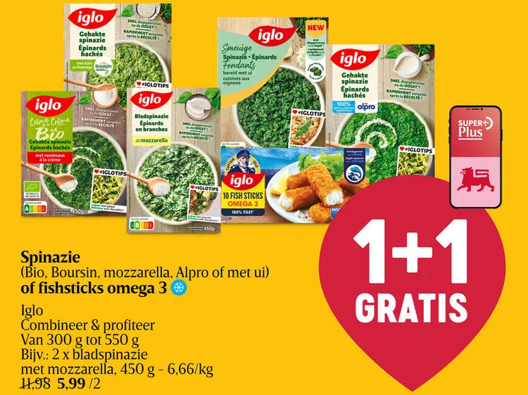 Promotie: Spinazie (Bio, Boursin, mozzarella, Alpro